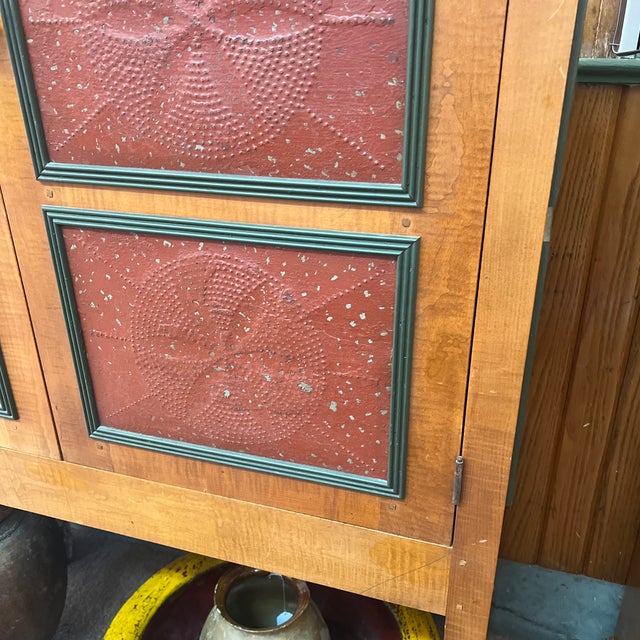 Early American Style Tiger Maple and Poplar Pie Safe With Punched Tin For Sale - Image 6 of 10