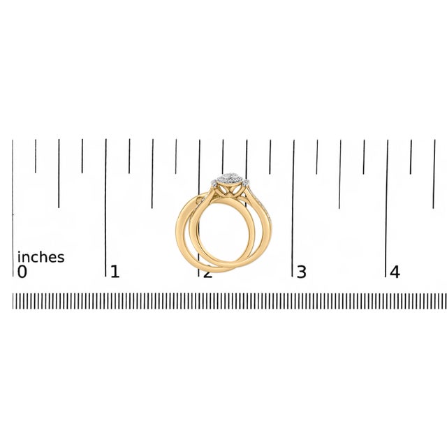 14K Yellow Gold Plated Sterling Silver 1/2 Cttw Marquise Cluster Diamond Bridal Set - Size 7 For Sale In New York - Image 6 of 6
