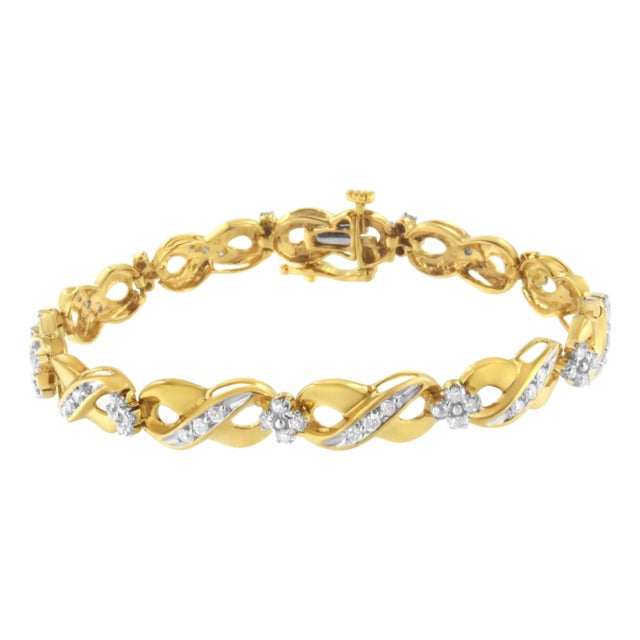 10K Yellow Gold Round-Cut Diamond Infinite Love Bracelet (1.00 cttw, I-J Color, I2-I3 Clarity) For Sale