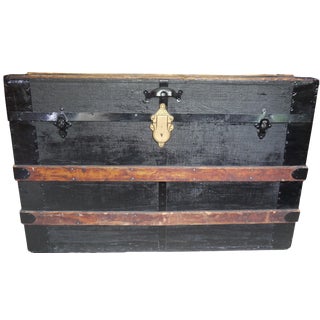Antique Black Steamer Trunk For Sale