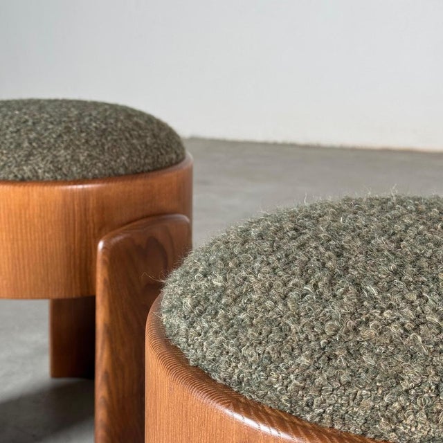 Sculptural Ash Wood Stools with Dedar Milano Bouclé Mélange by Forme, 2025, Set of 2 For Sale - Image 10 of 11