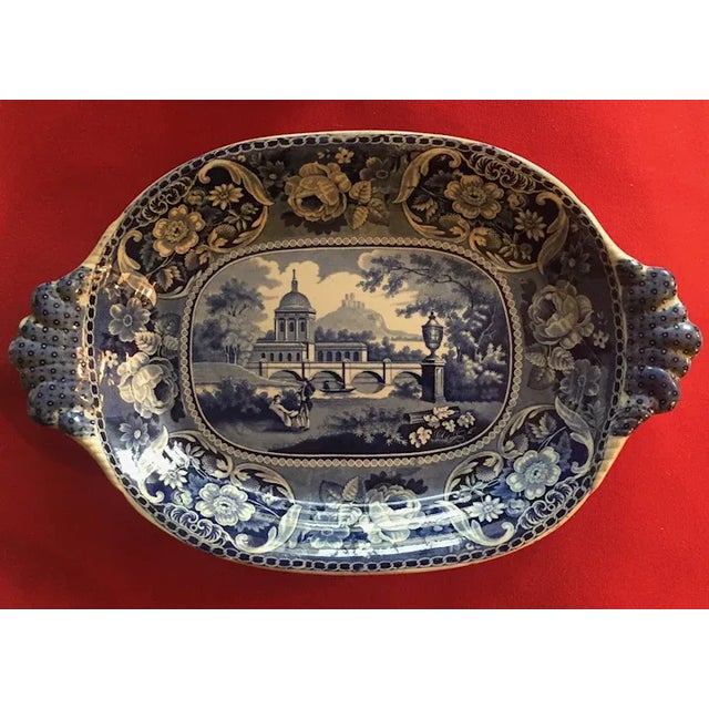 Large Antique Early 19th Century Georgian Staffordshire Pearlware Blue Platter For Sale - Image 4 of 12