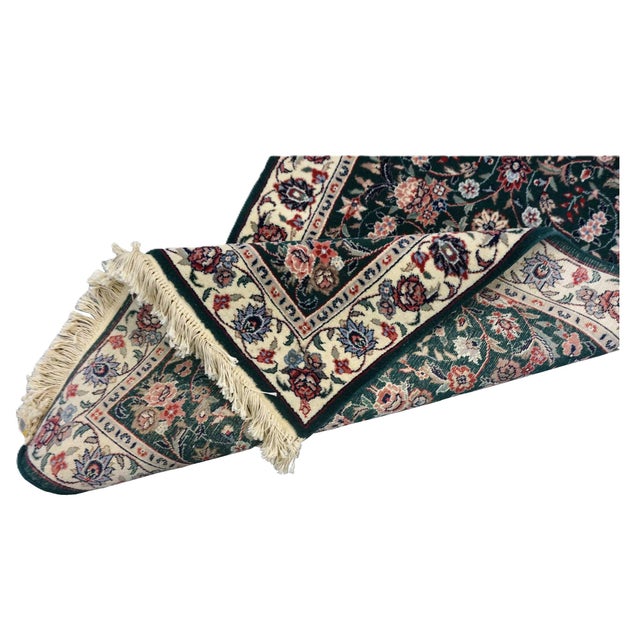 Persian Kashan Wool 3X11 Emerald Green, Ivory & Red Handmade Runner Rug #9900901 For Sale In Houston - Image 6 of 6