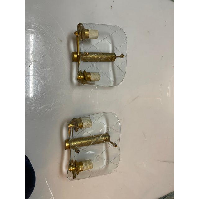 Metal Glass and Brass Sconces from Pietro Chiesa, 1940s, Set of 2 For Sale - Image 7 of 9