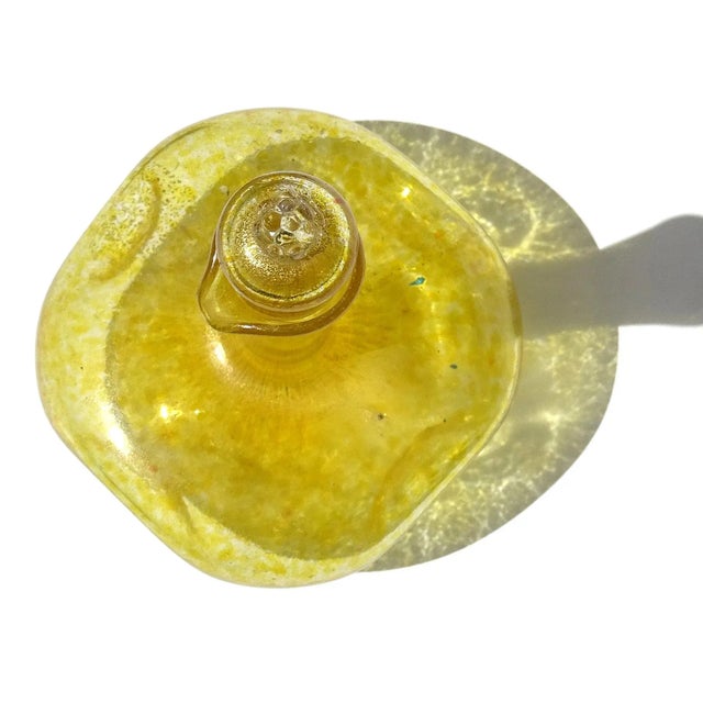 Late 19th Century Murano Venetian Antique Yellow Spots Gold Fleck Italian Art Glass Dimple Squared Cruet Bottle For Sale - Image 5 of 8
