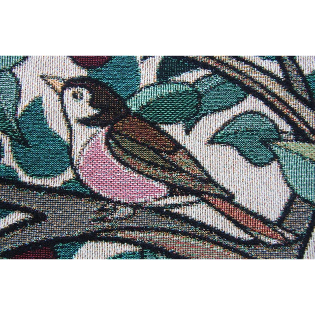 Textile Arts and Crafts-Style "Tree of Birds" in Cream Jacquard Woven Throw Blanket For Sale - Image 7 of 12
