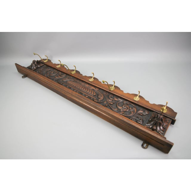 Antique French Hand-Carved Oak and Brass Wall Coat Rack with Lion Heads, 1900s For Sale - Image 18 of 18