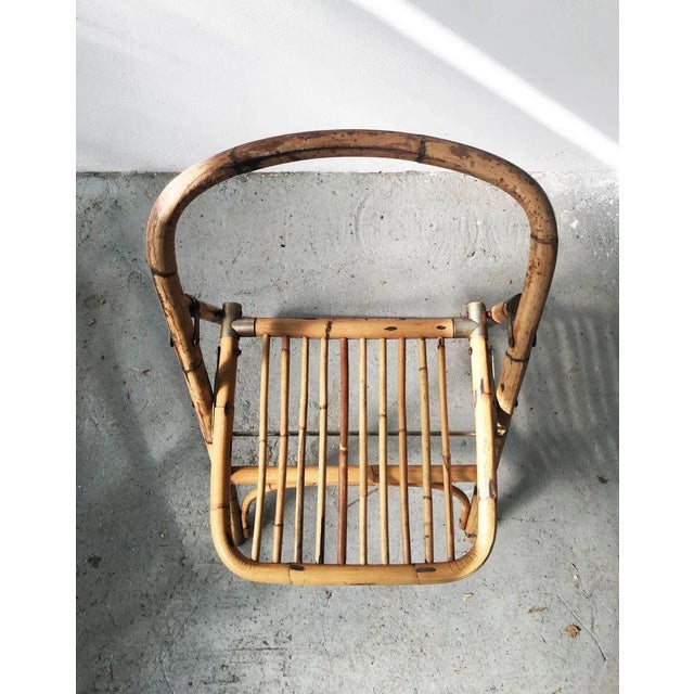 Wood Mid-Century Bamboo Folding Chair with Brass Details, 1950s For Sale - Image 7 of 11