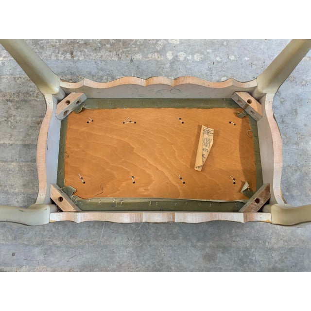 Vintage Mid Twentieth Century Country French Provincial Hibriten Chair Co. Off White and Green Bench For Sale - Image 10 of 10