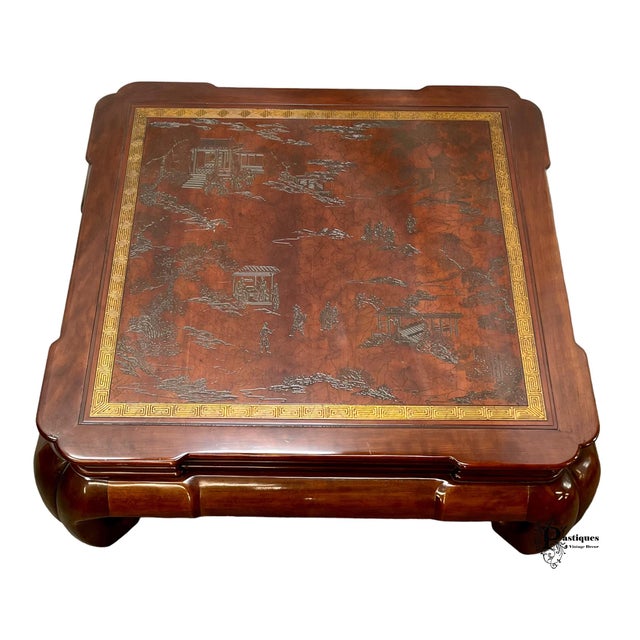 Vintage Drexel Heritage Ming Treasures Leather Inlay Coffee Table