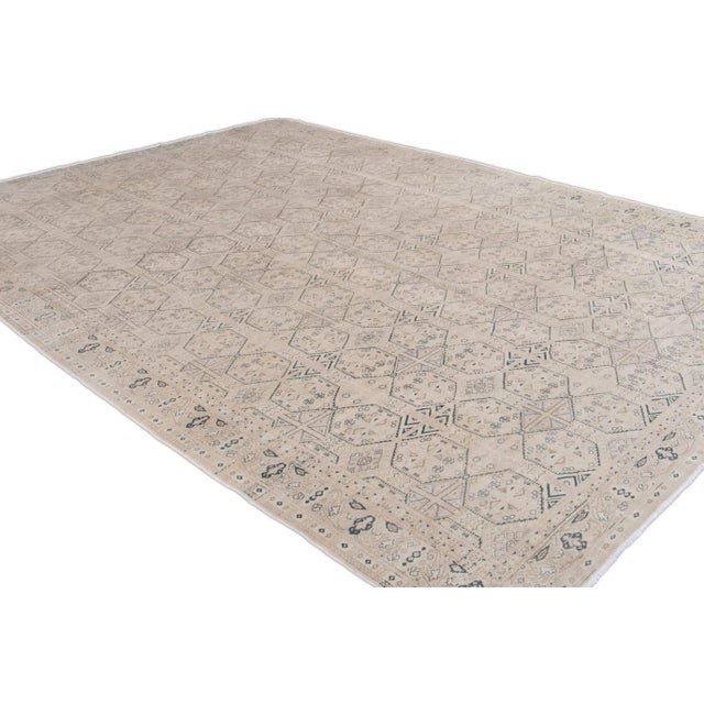 Vintage Turkish Handmade Beige Geometric Wool Rug For Sale In New York - Image 6 of 11
