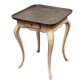 Swedish Faux Porphyry Top Side Table + Drawer, Vintage For Sale