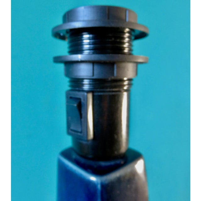 Tall Blue Enamelled Sandstone Table Lamp by Désirée. Denmark, 1965 For Sale - Image 6 of 10