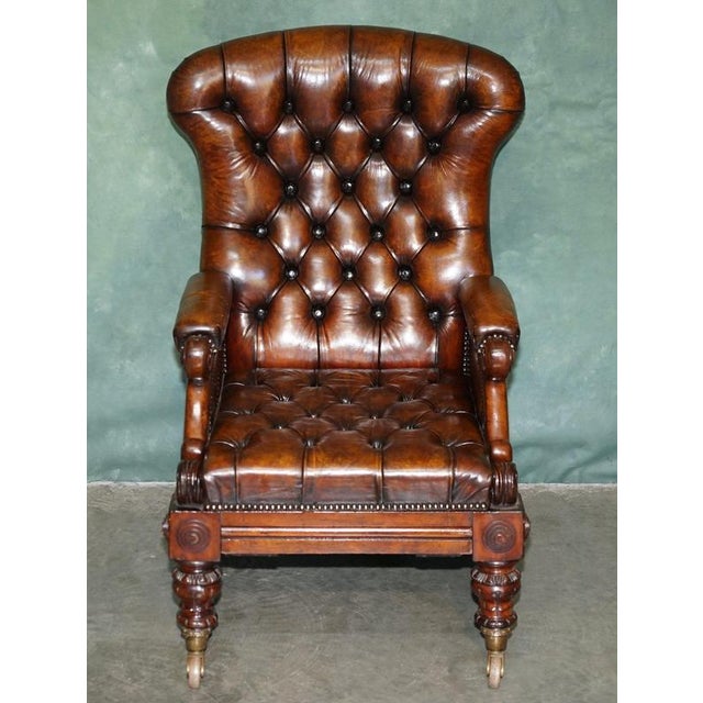Antique Walnut and Leather Reclining Library Lounge Chair by William Smee, 1850s For Sale - Image 3 of 18