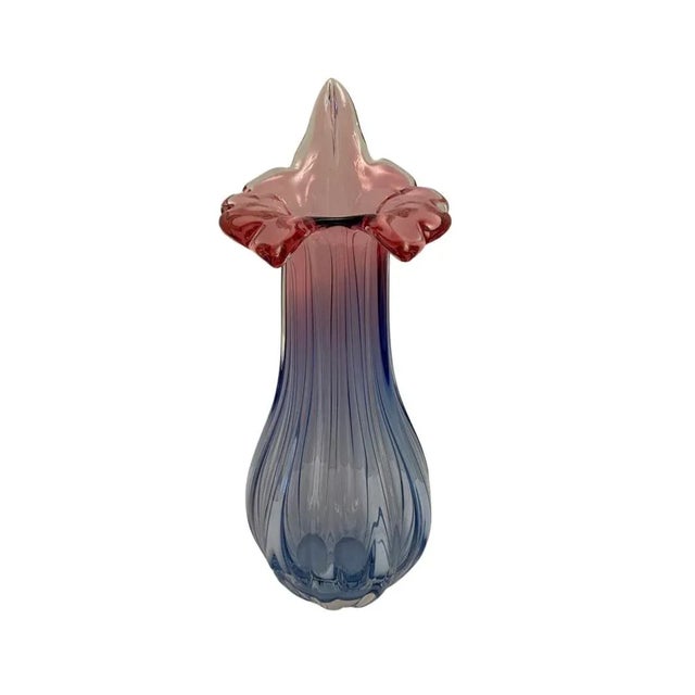 Glass Vintage 1970s Bohemian Czech Double Walled Stretch Glass Vase in Pink/Blue For Sale - Image 7 of 7