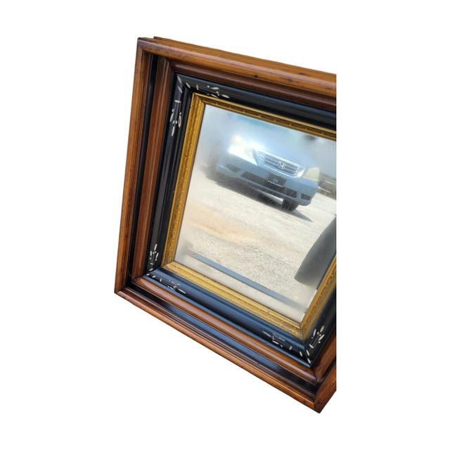 19th Century Antique Walnut Mirror Hand Carved Frame With Gilded Inner Trim For Sale - Image 12 of 12