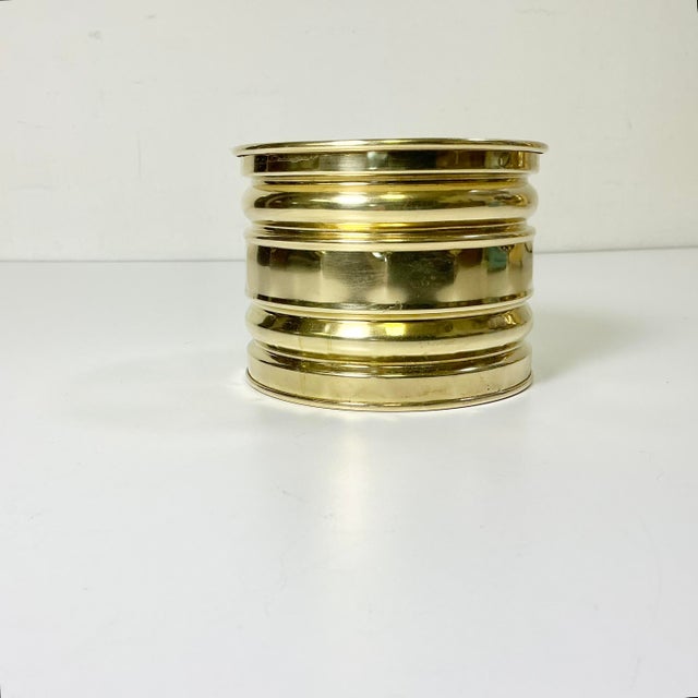 Hollywood Regency Mid-Century Boho Chic Hollywood Regency Small Brass Round Planter For Sale - Image 3 of 8