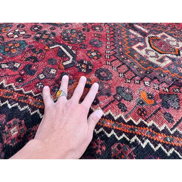 Red Qashqai Tribal Hand-Knotted Wool Rug - 6'6" X 8'1" For Sale - Image 4 of 15