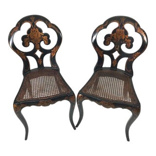 Pair of English Chinoiserie Side Chairs With Caned Seats, Circa 1870's For Sale