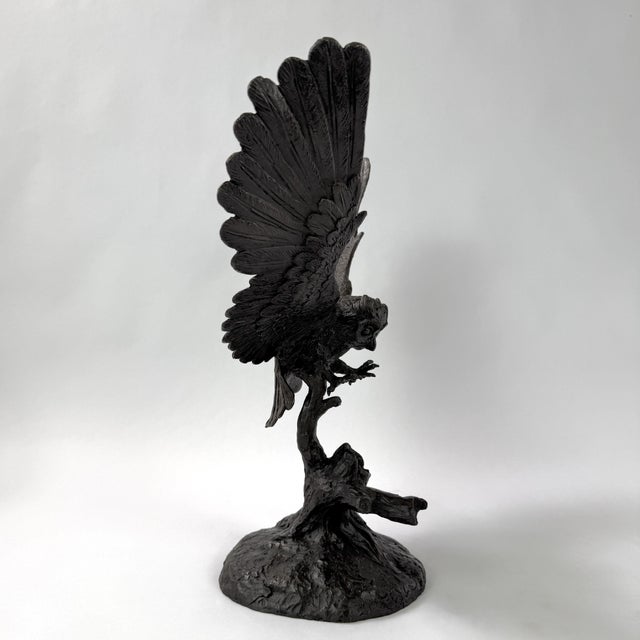 Metal Large Bronze Flying Owl Sculpture – Dramatic Wingspan, Hand-Cast Wildlife Art, 20” H For Sale - Image 7 of 10