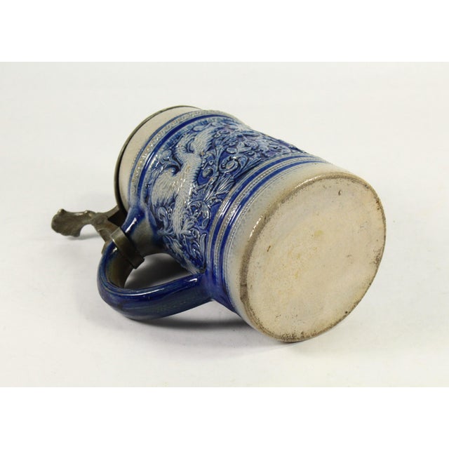 1880's Blue on Gray Stoneware Beer Stein With Pewter Lid 0.5l Westerwald Germany For Sale - Image 13 of 14