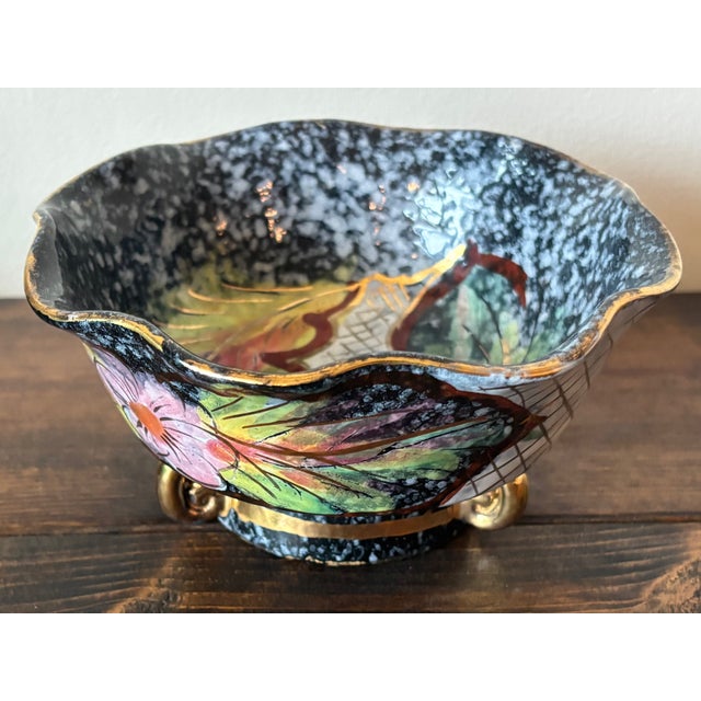 Mid 20th Century Italian Hand Painted Glossy Dish With Florals For Sale - Image 4 of 8