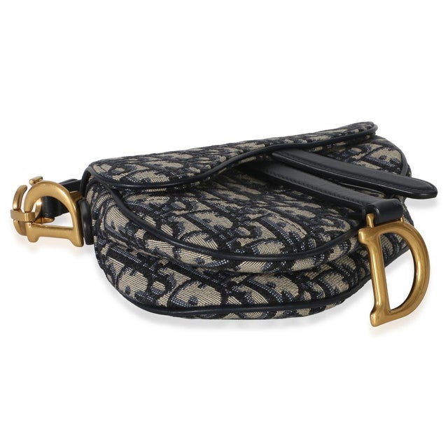 Navy Oblique Canvas Mini Saddle Bag For Sale In New York - Image 6 of 8