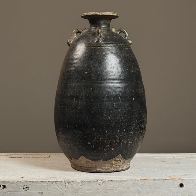 Folk Art Antique 18th Century Folk Art Khmer Stoneware Glazed Handled Jar (Cambodia) For Sale - Image 3 of 10