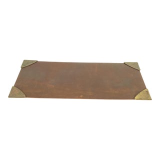 Roycroft Arts & Crafts Brass Finished Hammered Copper Blotter Corners With Leather Desk Blotter For Sale
