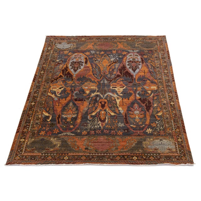 Abstract 10x14 Modern Bidjar Style Abstract Floral Wool Area Rug in Slate & Burnt Orange For Sale - Image 3 of 11