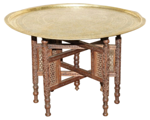Large Vintage Moroccan Hand Carved Folding Tray Table from Liberty