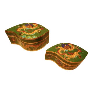 Early 20th Century Chinese Nesting Cloisonne Trinket Boxes - 2 Pieces For Sale