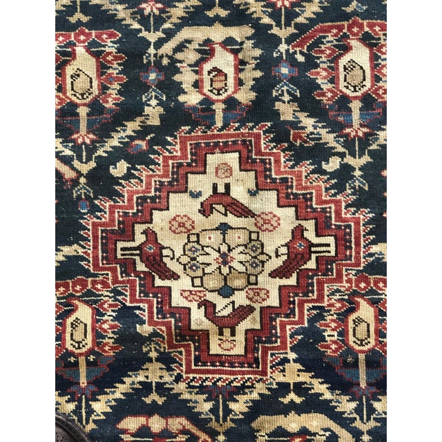 19th-Century Dark Blue & White Boteh and Birds Caucasus Runner Rug, 1890s For Sale - Image 3 of 17