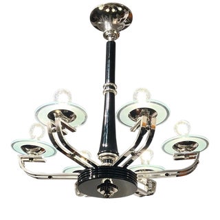 Art Deco Chandelier in Black Lacquer and Glass, 1930 For Sale