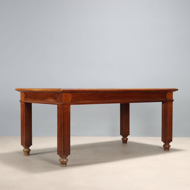 Walnut Desk with Brown Leather Insert, Italy For Sale - Image 10 of 11
