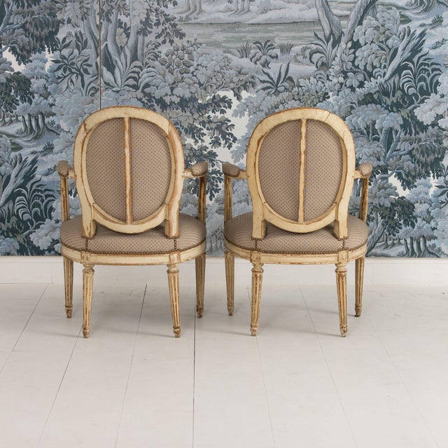 Pair of 18th C. French Louis XVI Fauteuils in Original Paint, Signed For Sale - Image 12 of 16