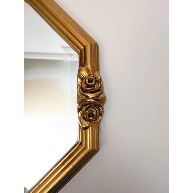 Vintage Octagonal Gilt Beveled Glass Decorator Mirror With Flowers For Sale In New York - Image 6 of 8
