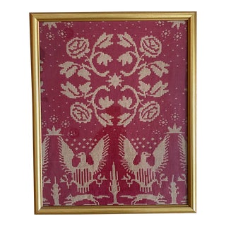 Late 19th Century American Woven Red Tapestry Featuring Eagles and Roses in Gilt Frame For Sale