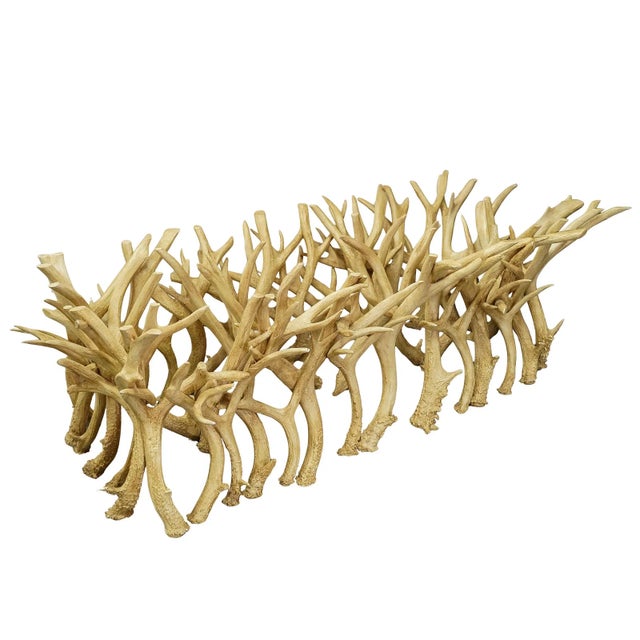 American 1990s Large American Faux Antler Base Etched Glass Top Coffee Table For Sale - Image 3 of 8