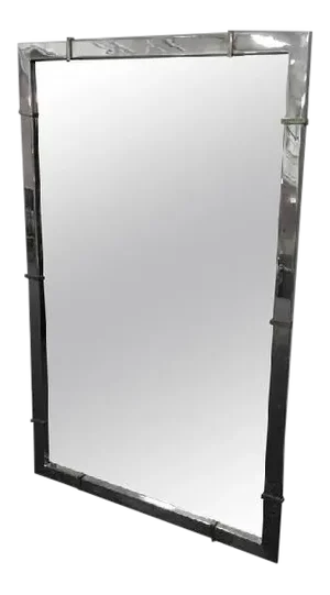 Karl Springer Style Chrome Wall Mirror with Brass Accents