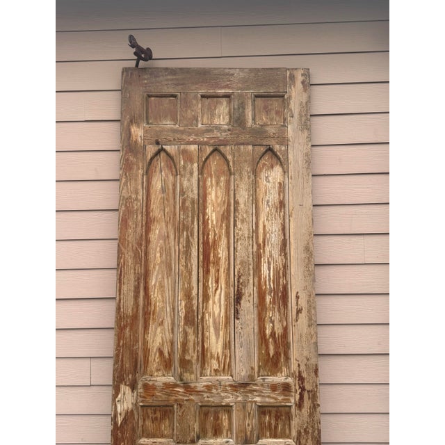Antique Gothic Solid Wood Door With Iron Hardware For Sale - Image 4 of 9
