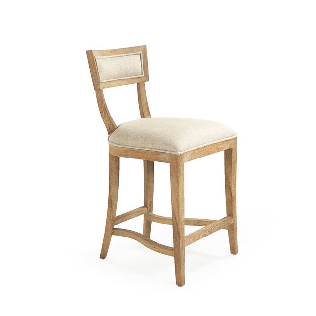 Carvell Counter Stool - Natural Linen / Weathered Oak Frame For Sale - Image 4 of 4