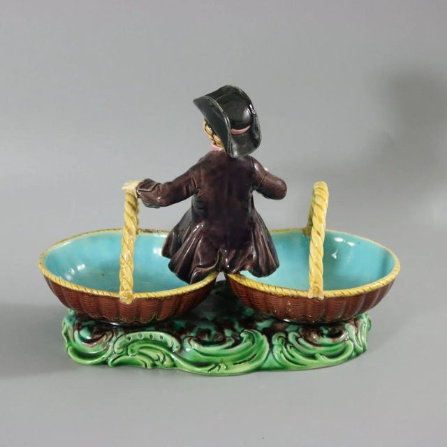 Mid 19th Century Rare Minton Majolica Figure With Baskets For Sale - Image 5 of 12