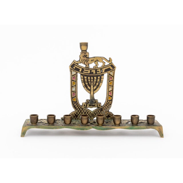 Collection of Three Judaica Brass Candelabra For Sale - Image 14 of 18