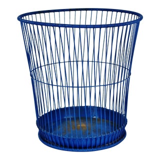 Antique Massillon Wire Basket Co. Blue Wire Waste Basket Trash Can For Sale