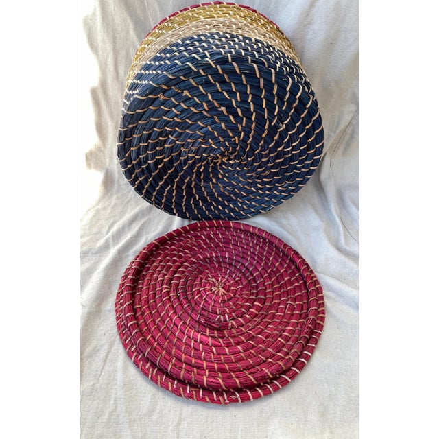 1970s Vintage Med. Size Straw Coiled Multi-Color Basket For Sale - Image 5 of 8