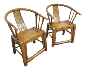 Chinese Carved Horseshoe Back Chairs- a Pair