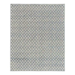 Rug & Kilim’s Modern Block Print Runner Rug in Blue with White Floral Pattern - 3x12 For Sale