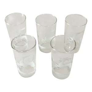 Vintage Mid-Century Modern Etched Gazelle Highball Glasses- Set of 5