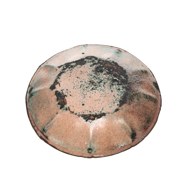 Pink Vintage 1960's Enamel Over Copper Abstract Bowl For Sale - Image 8 of 9